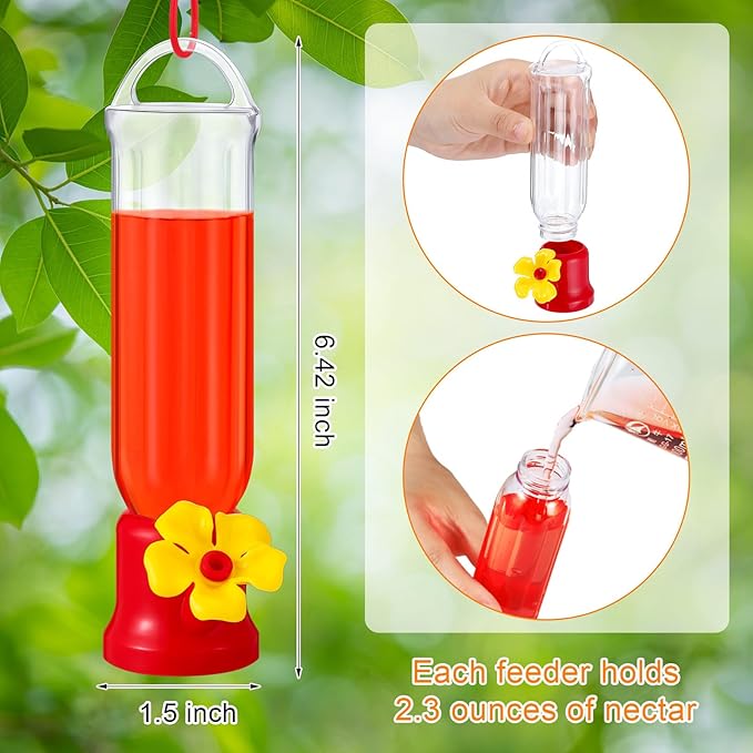 Sunnyray 10 Pack Small Hummingbird Feeder for Outdoors Mini Plastic Feeders with S Hook and Cleaning Brush for Outdoors Window Hanging
