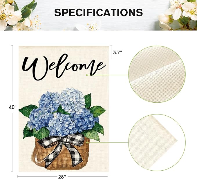AVOIN colorlife Hydrangea Spring Summer House Flag 28x40 Inch Double Sided Outside, Floral Welcome Yard Outdoor Flag