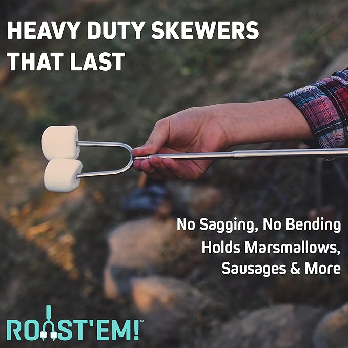 Jolly Green Products Rotating Marshmallow Roasting Sticks for Campfire & Bonfire | Extra Long Hot Dog & Smores Sticks for Fire Pit | Camping Smores Kit | Retractable Campfire Skewers | 1 Pack