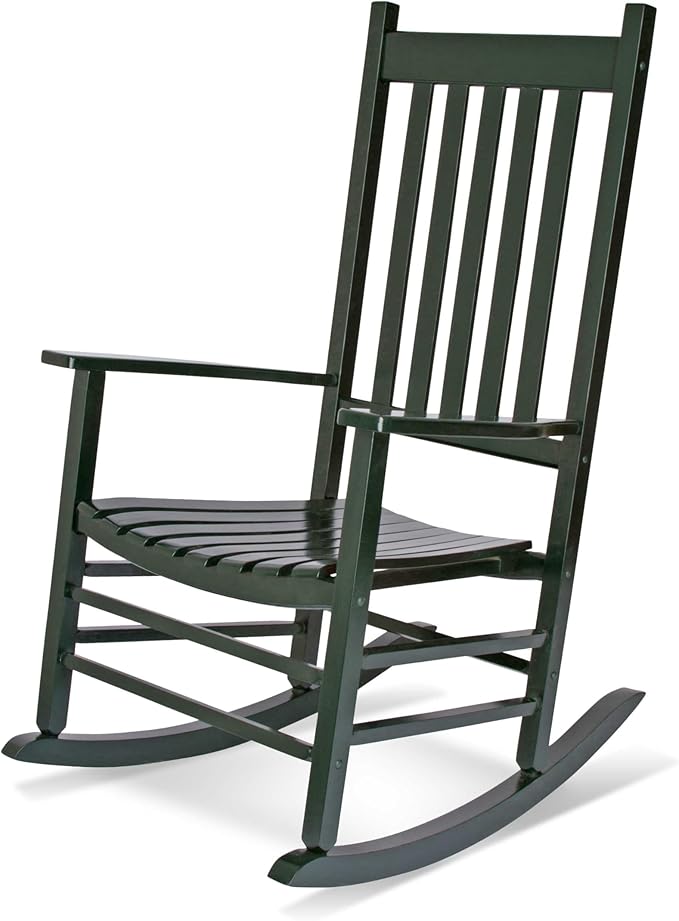 Shine Company Vermont Porch Rocker, High Back Wood Rocking Chair, Dark Green