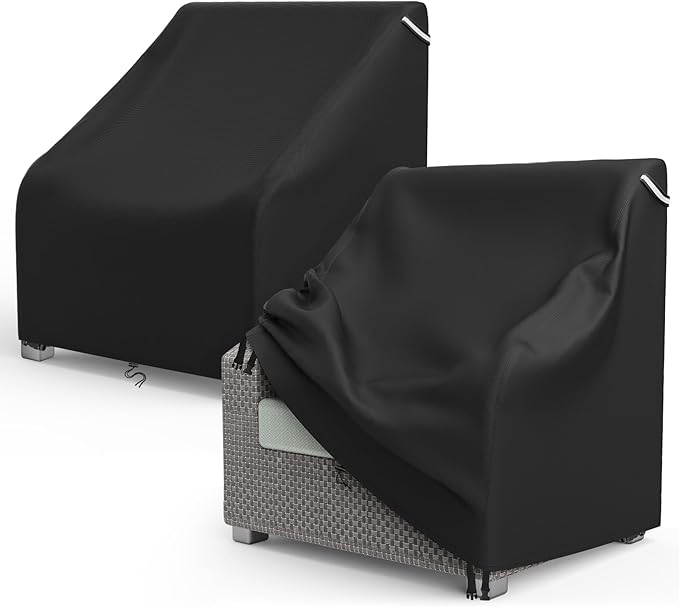 AKEfit Patio Chair Covers for Outdoor Furniture Waterproof 2 Pack,Heavy Duty Outdoor Chair Covers Waterproof for Lawn Lounge Seat, Wicker, Adirondack&Rocking Chairs,Black-32Wx37Dx36H inches
