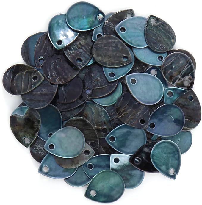 Firstmeet 60pcs Shell Beads Natural Mussel Shell Waterdrop-Shape Charm Beads with Iridescent Back for Handcraft Jewelry Making(DIY-1023-Dark Blue-WD)