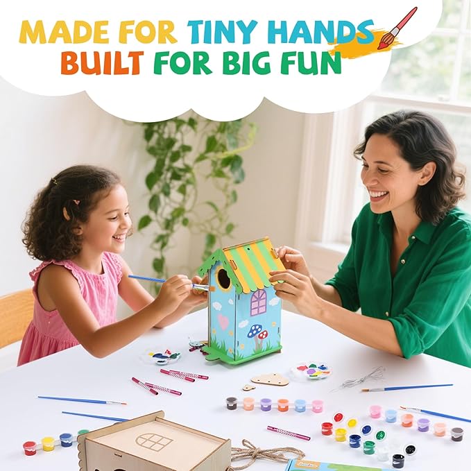 3 Pack Bird Houses Kits for Kids, Wooden Painting Arts and Crafts for Kids Ages 8-12, Build & Paint Your Own Bird Houses and Wind Chime Kits, Toddlers for Girls Boys