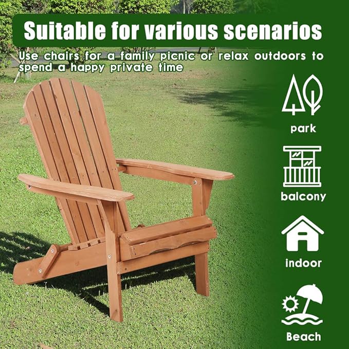 FDW Folding Adirondack Chair, All Weather Patio Chair Outdoor Fire Pit Chair for Patio Lawn Garden Backyard Deck Pool Beach