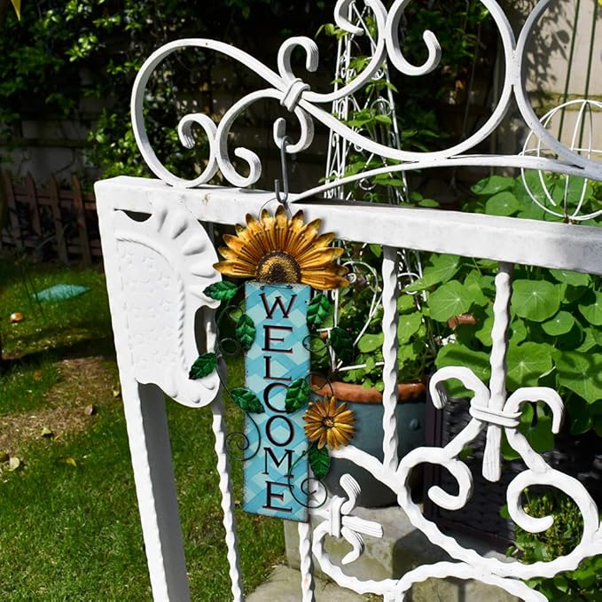 Door Decoration Metal Flower Welcome Sign Wall Hanging Decorations for Spring Summer Front Porch Door Hanger Rustic Home Indoor Outdoor Decor