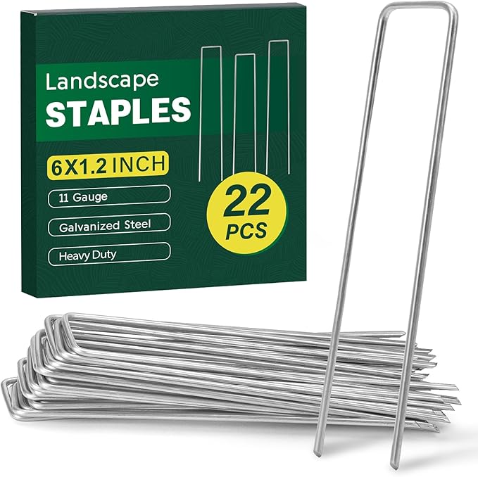 CEWOR 22 Pack Landscape Staples 6 Inch, Galvanized 11 Gauge Garden Stakes SOD Pins U-Shaped Tent Stakes Yard Plant Cover Stakes Ground Staples for Landscaping Fabric, Lawn, Turf, Fence
