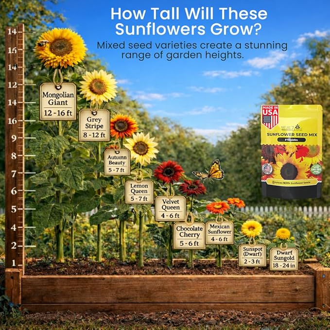 NatureZ Edge 5200+ Sunflower Seeds for Planting Bulk Variety Pack, Get More Sunflower Seeds to Plant, from Dwarf Sunflowers to Giant Sunflower Seeds, Includes Mammoth Sunflower Seeds, Non-GMO