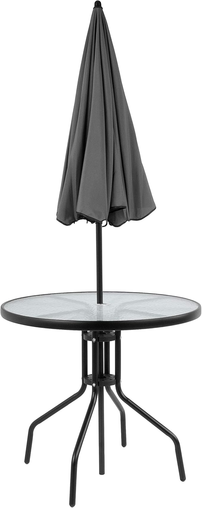 Flash Furniture Nantucket 6-Piece Patio Dining Set with Glass Table, 4 Folding Chairs, and Umbrella, Outdoor Patio Set, Black