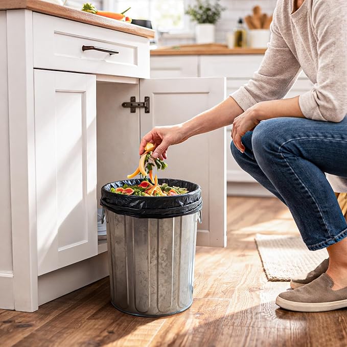 Plexon 5 Gallon Small Metal Trash Can with Lid Outdoor Galvanized Bucket with Lid 5 Gal Fireplace Ash Bucket for Wood Stove Storage Can for Dog Food Bird Seed Storage Container Rodent Pet Proof 6 Pack