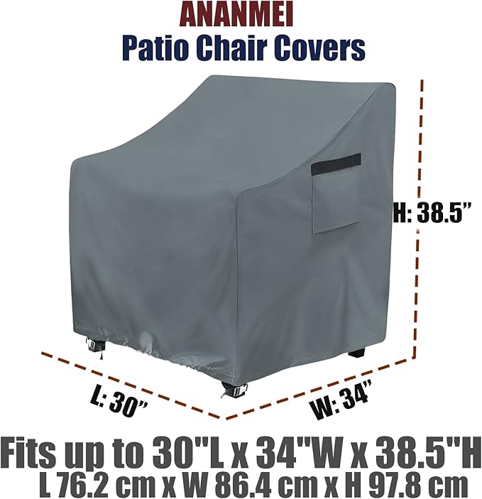Outdoor Swivel Chair Cover 2 Pack, Fits to 30" L X 34" W X 38.5" H Patio Chair Covers, 420D Tear-Resistant, UV Resistant, Waterproof Outdoor Chair Covers Grey