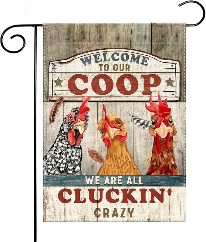 Garden Flag Christmas, Chicken Coop Yard Flag Markers, Welcome Banner for Rustic Farmhouse, Funny Chicken Gifts Sign for Women Men Farmer