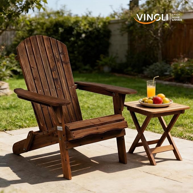 VINGLI Folding Adirondack Chair Set of 4, Wood Adirondack Chairs for Outdoor, Foldable Fire Pit Chairs for Patio, BBQ, Porch, Yard, Pool, Carbonized