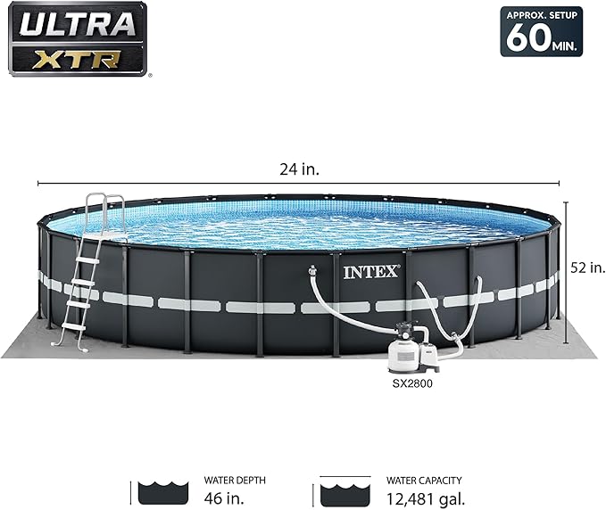 INTEX 26339EH Ultra XTR 24ft x 52in Above Ground Swimming Pool Set with Sand Filter Pump and Deluxe Automatic Vacuum Cleaner
