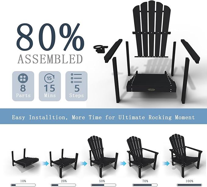 Stackable Adirondack Chair Set of 2, HDPE All-Weather Adirondack Chairs - Durable and Space Saving, Plastic Outdoor Fire Pit Chairs with Cup Holder,Black