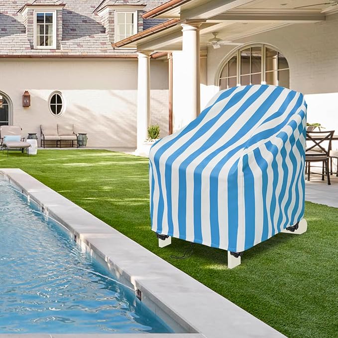 Adirondack Chair Covers Waterproof, Patio Chair Covers, Water Resistant Outdoor Furniture Protection, Heavy Duty with Air Vents, 30W 33D 33H Inches, Blue and White Stripe Pattern