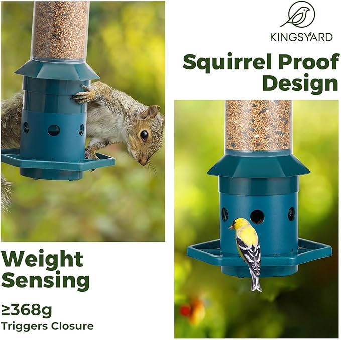 Kingsyard Squirrel Proof Bird Feeder for Outside, 3 LBS High Capacity Metal Feeder with Adjustable Weight Sensing, Weatherproof Wild Bird Feeders for Cardinals Blue Jays - Garden Decor Gifts