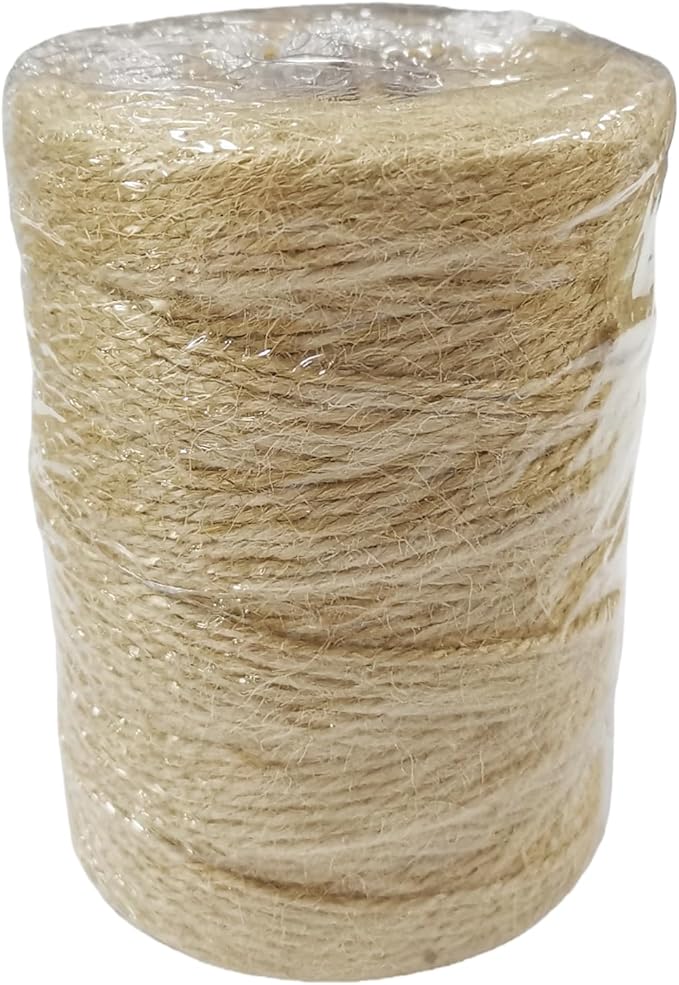 Natural Jute Rope 2mm 656ft - 3-Strand Brown Twine for Hang Tags, Lamp Shades, Weaving, Bottle Wrapping, Crafts & Gift Packaging