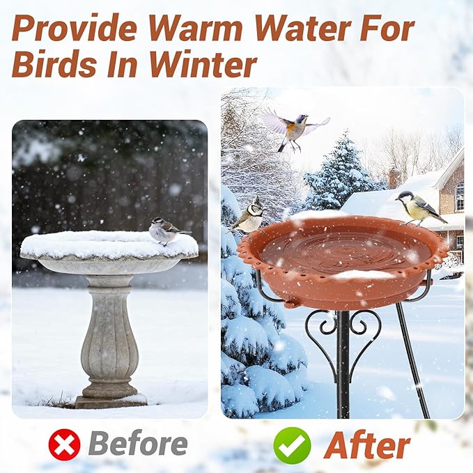 Heated Bird Bath for Outside Winter, Powerful 100W Thermostat Control Water Heated BirdBaths Bowl for Outdoors with 5-Prong Metal Base Heated Bird Bath for Garden Patio Yard Lawn (Brown)