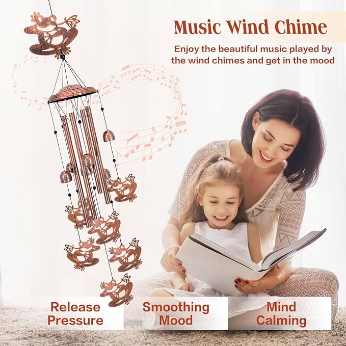 Frog Wind Chimes for Outside,Frog Gifts for Women Men/Memorial Gifts/Sympathy Gift/Birthday Gift Metal windchimes Outdoors/Indoors,Garden Decor,Patio,Home,Porch,Yard Decorations