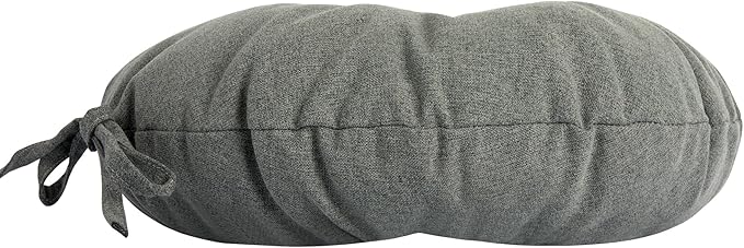 Magpie Fabrics Outdoor 15"x15"x4" Round Bistro Seat Cushions with Ties Set of 2, Tufted Waterproof Patio Floor Chair Pads for Home Garden Balcony Kitchen Office Porch, Dark Grey
