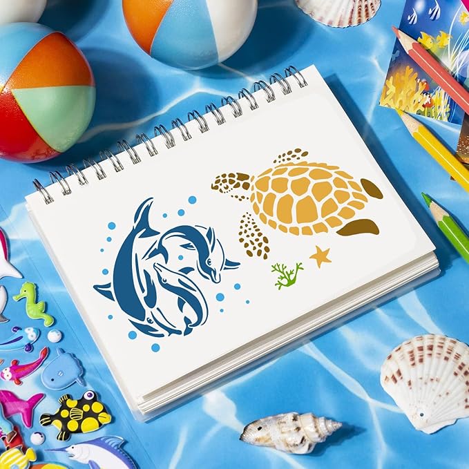 25 PCS Sea Ocean Creatures Stencils Ocean Templates for Painting Sea Animal DIY Pattern Templates Mermaid Stencils for Wall Floor Wood Scrapbooking Drawing Tracing Crafts Projects 5.9 x 5.9 Inch