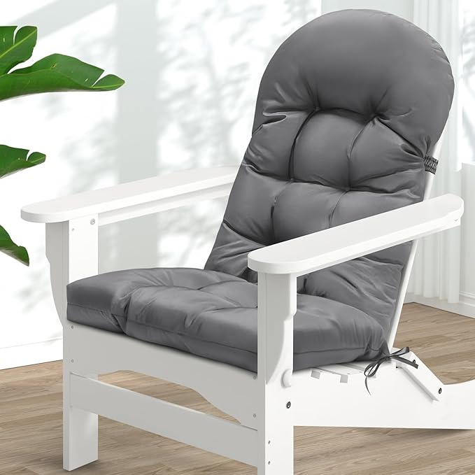MAGIC ELEPHANT Adirondack Chair Cushion, Memory Foam Outdoor Chair Cushion, Water-Repellent Thick High Back Patio Rocking Chair Pad Seat Cushion Replacement (Grey)