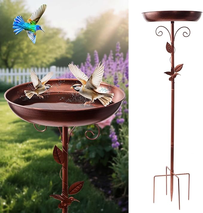 Metal Bird Bath for Outdoors - Vintage Freestanding Bird Bath with 5-Prong Base and 40-Inch Tall Removable Bowl, Antique Bronze Garden Decoration, Suitable for Patio, Courtyard