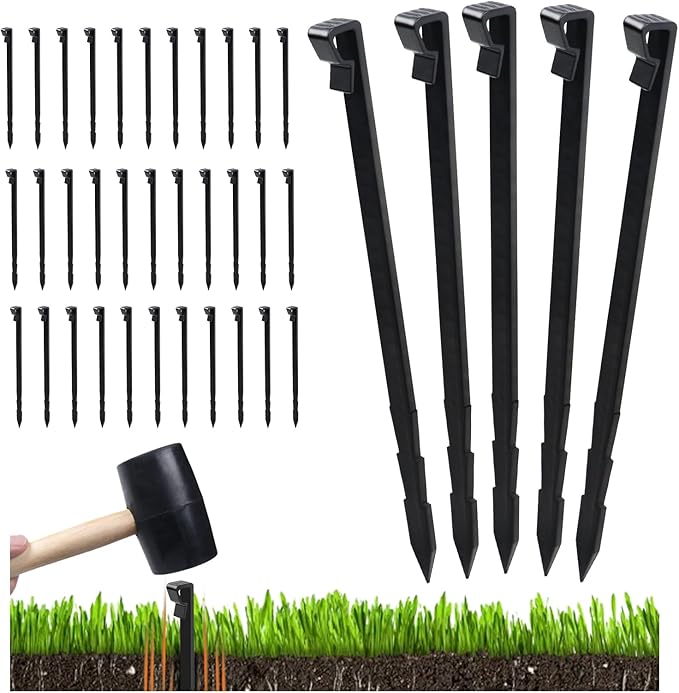 55 Pcs Landscape Edging Anchor Stakes, 8.5 in Heavy Duty Plastic Garden Stakes, Black Garden Anchoring Spikes for Yard, Edgings Garden Lawn, Fence Barrier