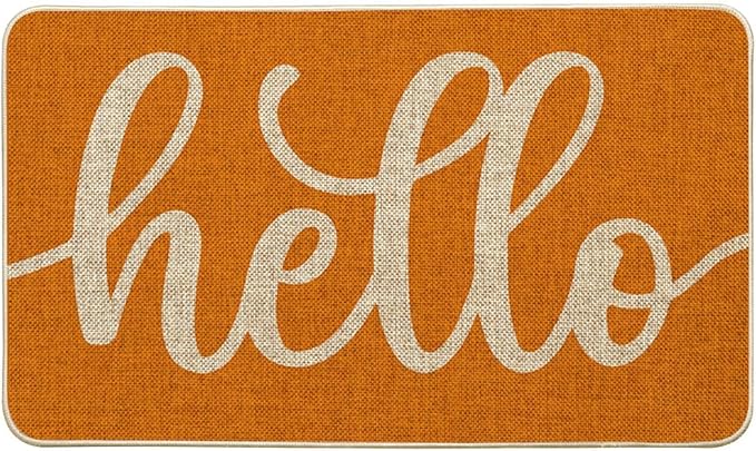 Artoid Mode Orange Hello Fall Doormat, Autumn Home Decor Low-Profile Switch Rug Door Mat Floor Mat for Indoor Outdoor 17x29 Inch