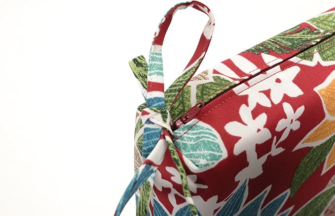 Pillow Perfect Tropic Floral Indoor/Outdoor Sofa Setee Bench Swing Cushion with Ties, Weather, and Fade Resistant, 18" x 45", Red/Green Bora Cay, 1 Count