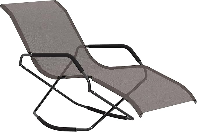 Outsunny Outdoor Folding Rocking Chair, Foldable Chaise Lounge Pool Chair, Zero Gravity Lounge Chair with Armrests for Sun Tanning, Sunbathing, Rocker for Patio, Lawn, Beach, Brown