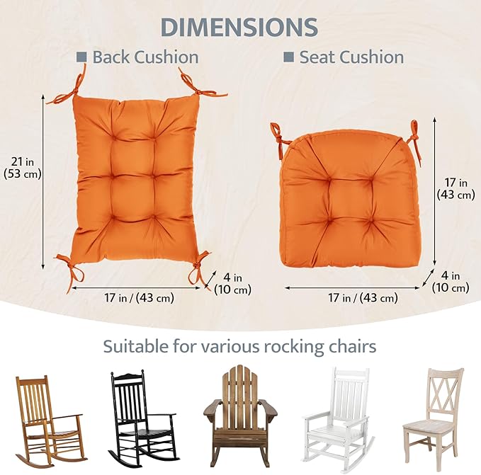 mudilun Rocking Chair Cushion Non-Slip Tufted Indoor/Outdoor Rocking Chair Cushions 80% Water Proof with Straps for Living Room Baby Room Garden High Back Rocking Chair Pads
