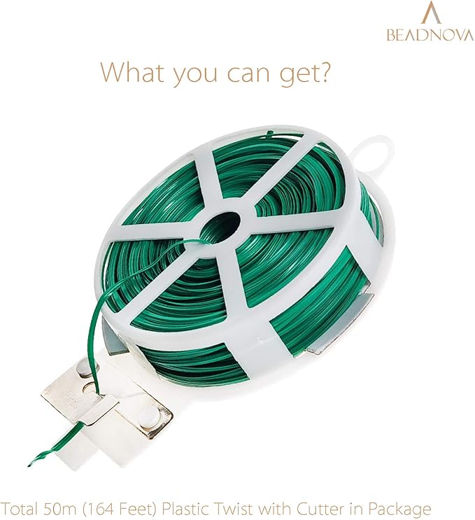 BEADNOVA Garden Wire 164 Feet (50m) Garbage Ties Multipurpose Wire Twist Ties Heavy Duty Plastic Coated Bread Ties Wire Plant Twist Ties Bag Ties for Home Office and Garden