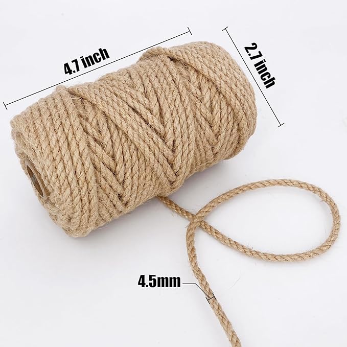 Leecogo 4.5mm Jute Rope 100 Feet Natural Craft Rope Twine String Perfect for Home Gardening Macrame Arts Crafts DIY Cat Scratching Post Replacement Repairing Recovering Cats Toy Making,Brown