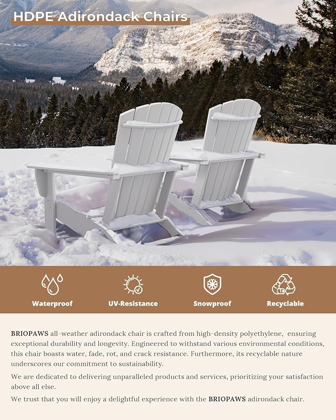 BRIOPAWS Adirondack-Chairs-Set of 4 | Fire Pit Chair | Oversized | HDPE Plastic | Weather Resistant | for Deck Outdoor Poolside Campfire | White