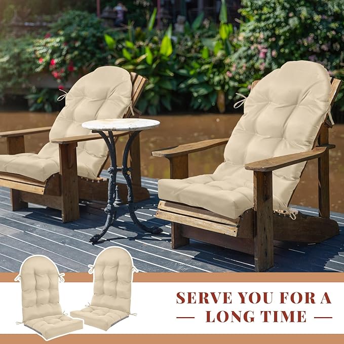 Geelin 4 Pcs Adirondack Chair Cushion High Back Patio Chair Cushion 44 x 19 x 4 Inch Tufted Weather Resistant Fade Resistant Seat Rocking Chair Cushion for Patio Rocking Chair Cushion Seat (Beige)