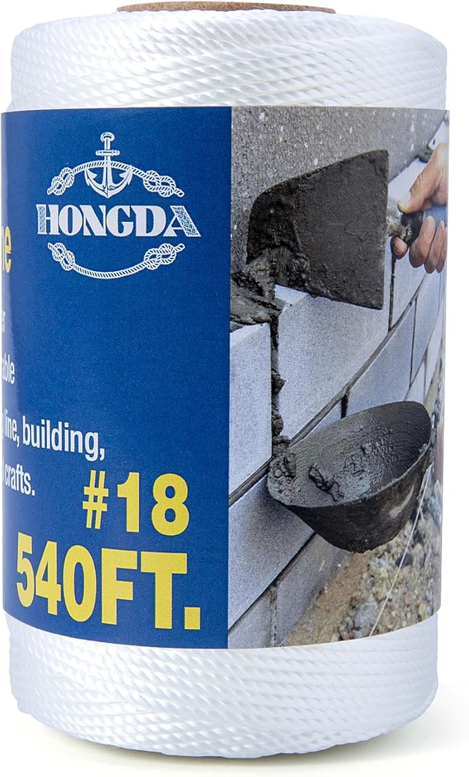 HONGDA Twisted Nylon String, #18 x 540FT Mason Line String, Nylon Twine for Masonry Job, Trot Line, Decoy Line, Net Making and Mending, Workshop, Crafts, Gardening