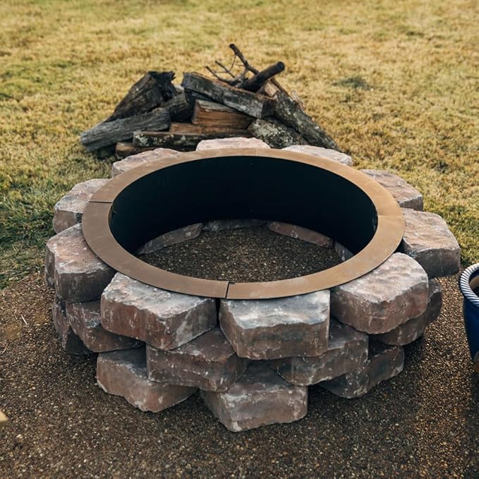 Titan Great Outdoor 38in Dia Steel Fire Pit Liner, 1mm Thick DIY Above or In-Ground Outdoor Fire Pit, 4 Panel Steel Ring