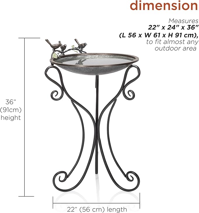 Alpine Corporation Vintage Metal Birdbath with Twigs and Bird Figurines - Iron Outdoor Decor for Garden, Patio, Deck, Porch