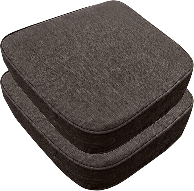 19"x 19"x 3" Patio Chair Cushions Set of 2, Waterproof Outdoor Chair Cushions, Patio Seat Cushion with Adjustable Ties, Darkgrey
