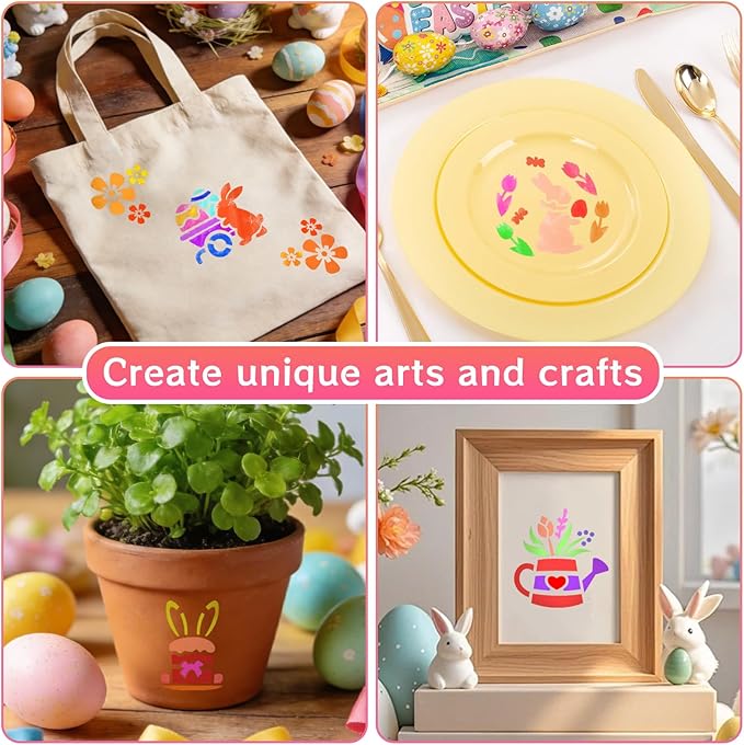 72 Pcs Easter Day Stencils for Painting Set, Reusable Eggs Rabbit Carrot Cute Painting Templates - Stencil Crafts Drawing Templates for DIY Scrapbook, Home Wall Murals, Canvas Wood Signs