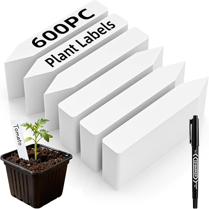 600Pcs Plant Labels with Marker Pen, 4" Plant Tags for Garden Waterproof, Reusable Plastic Plant Markers Garden Labels for Seedlings, Vegetables, Flowers, Gardening Organization Kit