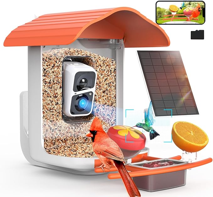 birdsnap® PAV-Bird Feeder with Camera,2K HD with 64GB Card, AI Identify Smart Bird House Cam Solar Panel,Live Stream,Motion Detection,Auto Record Video for Backyard Outdoors,Ideal Gift for Bird Lover