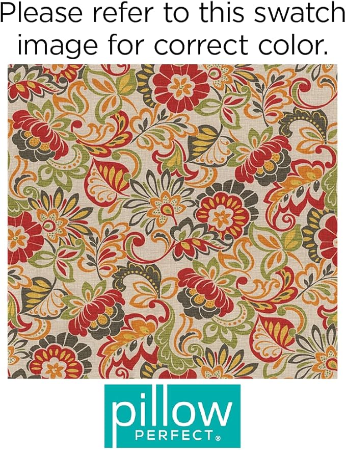 Pillow Perfect Bright Floral Indoor/Outdoor 1 Piece Split Back Chair Cushion Set With Ties, 1 Count, 40.5" x 21", Green/Red Zoe