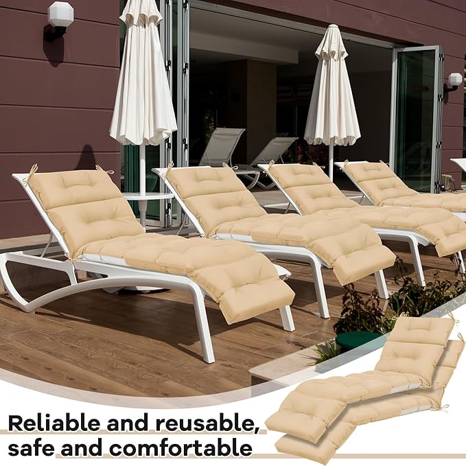 Kigley 2 Pcs Chaise Lounge Cushions 75 x 22 x 5 Inches Soft Lounge Chair Cushion Spring/Summer Seasonal Replacement for Outdoor Indoor Home Office (Beige)