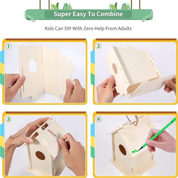ILHSTY 30 Pack Large DIY Wooden Bird Houses Kits for Kids, Kids Crafts Wood Houses for Parties, DIY Crafts and Art Birdhouse Kits for Children to Build and Design