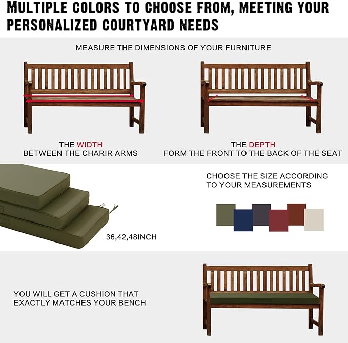 Outdoor Bench Cushion 4 inches Memory Foam Waterproof Patio Furniture Bench Cushion Porch Swing Cushion with Handle and Adjustable Strap, 42 x 18 Inch Sage Green