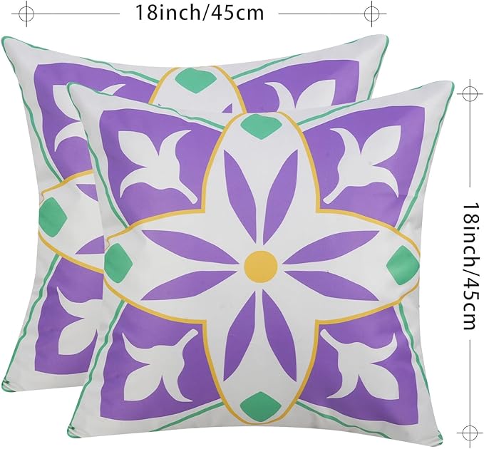 Pyonic Outdoor Pillows Waterproof Throw Pillow Covers Set of 4 Floral Printed and Boho Farmhouse Outdoor Pillow Covers for Patio Funiture Garden 18x18 Inch