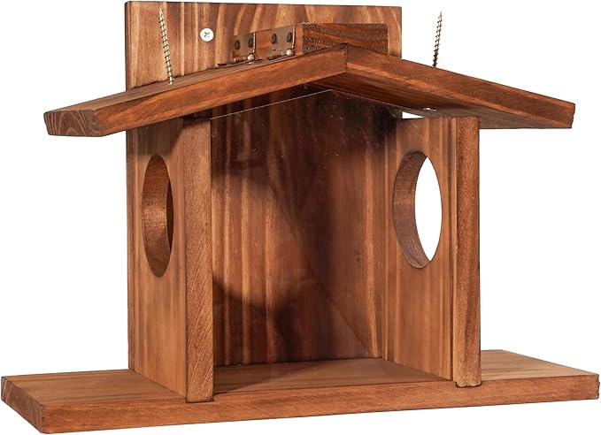 MIXUMON Wood Squirrel Feeder, Squirrel Feeders for Outside Winter, Wooden Chipmunk Feeder for Corn, Peanuts, Durable Box Easy to Fill with Removable Front Panel (Style 2)
