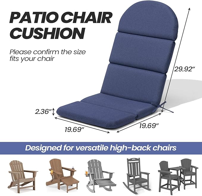 Crestlive 50x19.6 Inch Adirondack Chair Cushion, Water Repellent, Fade Resistant, High Back Outdoor Rocking Chair Cushion for Patio, Sky